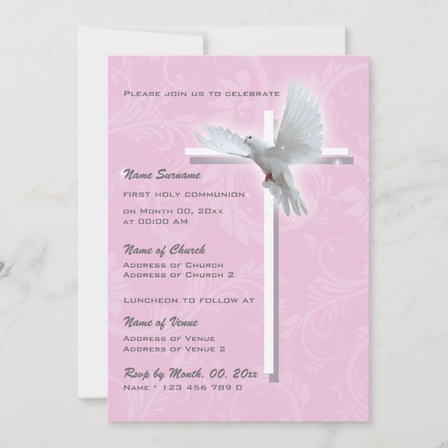 Baptism religious communion confirmation girls invitation (Front)