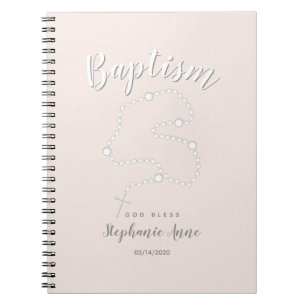 Baptism Rosary on Pink Spiral Notebook