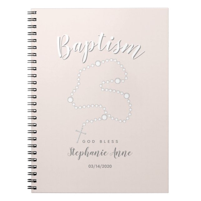 Baptism Rosary on Pink Spiral Notebook (Front)