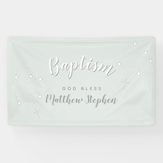 Baptism Rosary on Powdered Blue Banner (Horizontal)