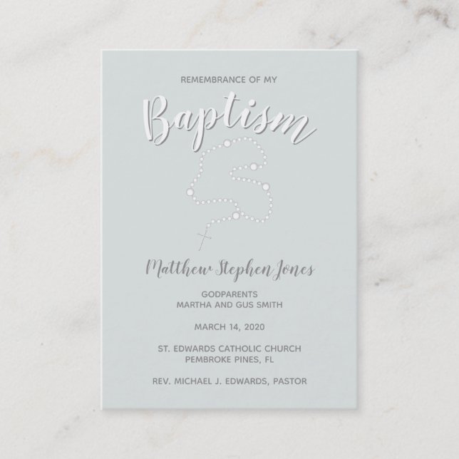 Baptism Rosary on Powdered Blue Business Card (Front)