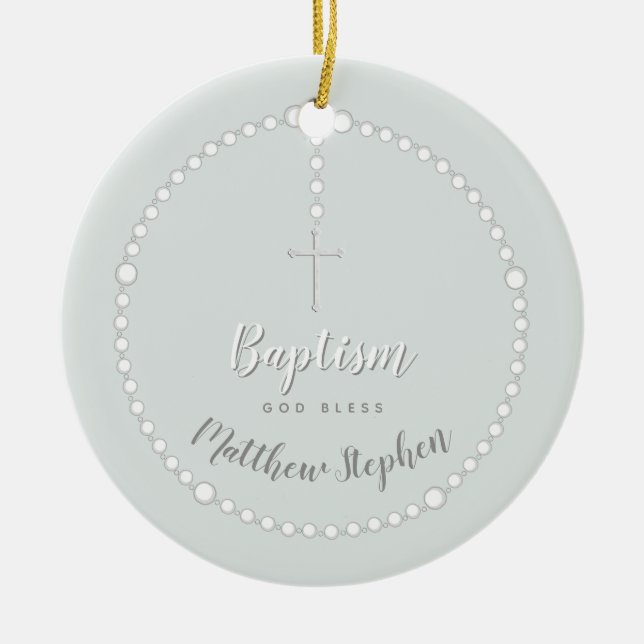 Baptism Rosary on Powdered Blue Ceramic Tree Decoration (Front)