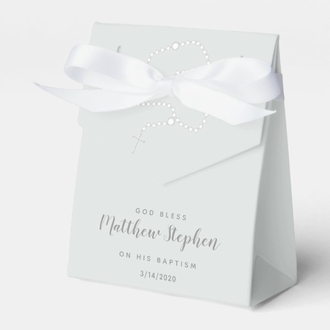 Baptism Rosary on Powdered Blue Favour Box (Front Side)