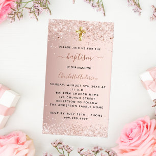 Baptism rose gold cross invitation