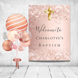 Baptism rose gold welcome poster