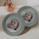 Baptism Round Photo Sage Paper Plate<br><div class="desc">A Baptism design in a modern minimalist style,  featuring your own photo on a sage green background.</div>