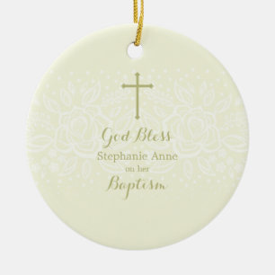 Baptism Sage Delicate Floral Lace Ceramic Tree Decoration