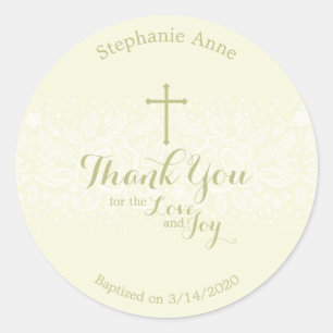 Baptism Sage Delicate Floral Lace Classic Round Sticker
