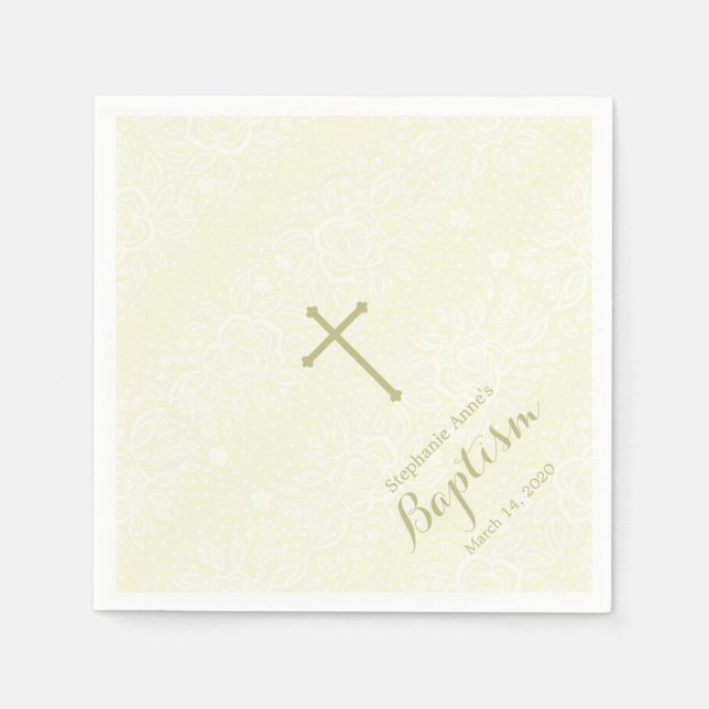 Baptism Sage Delicate Floral Lace Napkin (Front)