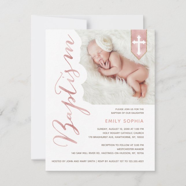 Baptism Script Shiny Blush Photo Invitation (Front)