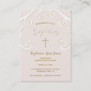Baptism Scrolls in Pink and Gold Business Card