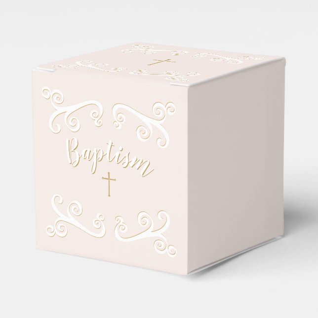 Baptism Scrolls in Pink and Gold Favour Box (Front Side)