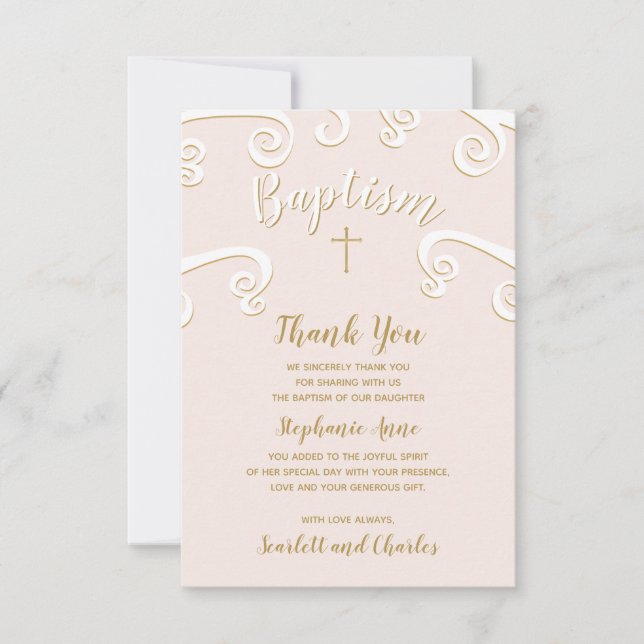 Baptism Scrolls in Pink and Gold Invitation (Front)