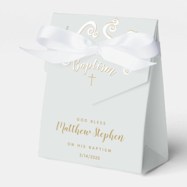 Baptism Scrolls in Powder Blue and Gold Favour Box (Front Side)