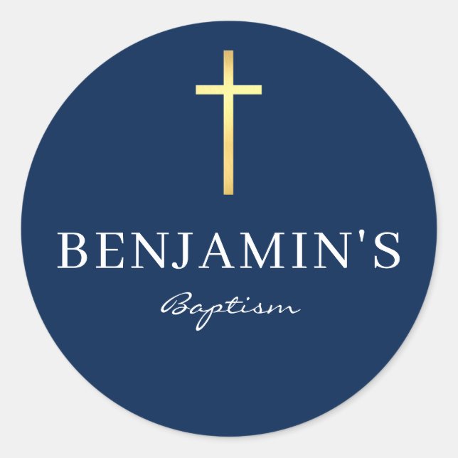 BAPTISM SEAL modern slim gold cross dark navy blue (Front)