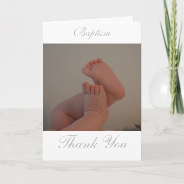 Baptism Silver Cross Insert Photo Thank You Cards (Front)