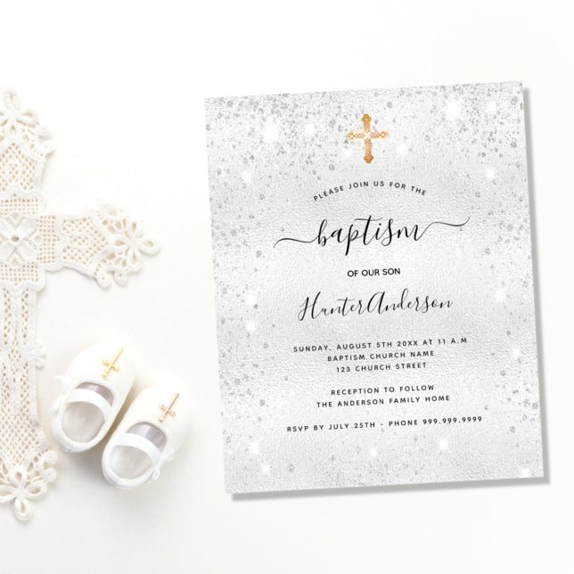 Baptism silver glitter gold cross invitation (Creator Uploaded)