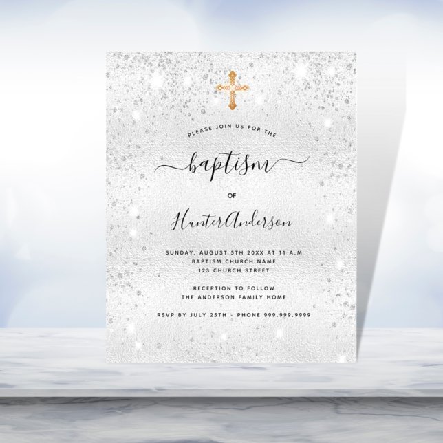 Baptism silver gold cross adult budget invitation flyer (Creator Uploaded)