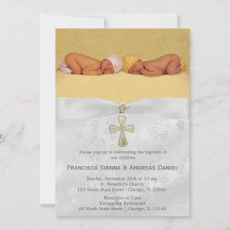 Baptism Silver Roses with photo Invitation