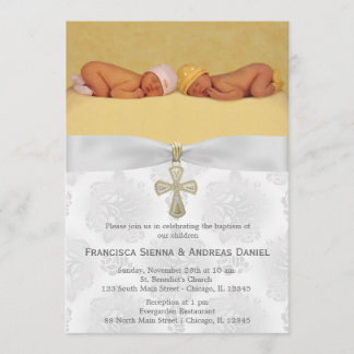 Baptism Silver Roses with photo Invitation