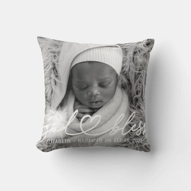 Baptism Simple Elegant Modern Heart Baby Photo Cushion (Front)