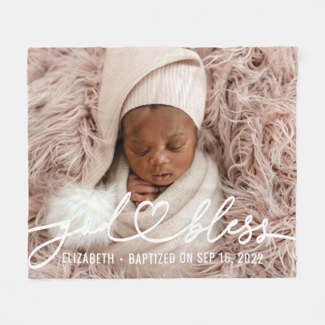 Baptism Simple Elegant Modern Heart Baby Photo Fleece Blanket (Front (Horizontal))