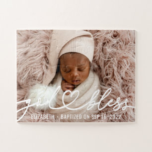 Baptism Simple Elegant Modern Heart Baby Photo Jigsaw Puzzle