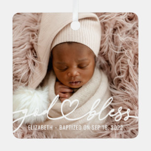 Baptism Simple Elegant Modern Heart Baby Photo Metal Tree Decoration