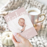 Baptism | Simple Minimal Pink with Photo Thank You Card<br><div class="desc">This simple and stylish Baptism or Christening thank you card features a photo of your baby,  with elegant modern white script typography and a matching cross on a pretty pink background.</div>