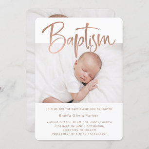 Baptism Simple Minimal Rose Gold with Two Photos Invitation