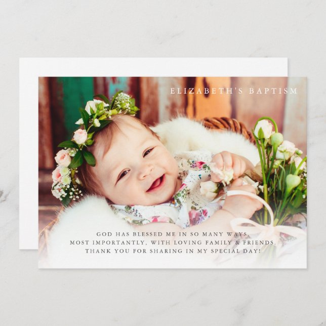 Baptism Simple Modern Elegant Chic Photo Thank You Card (Front/Back)