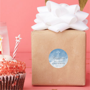 baptism sky blue elegant monogram sticker