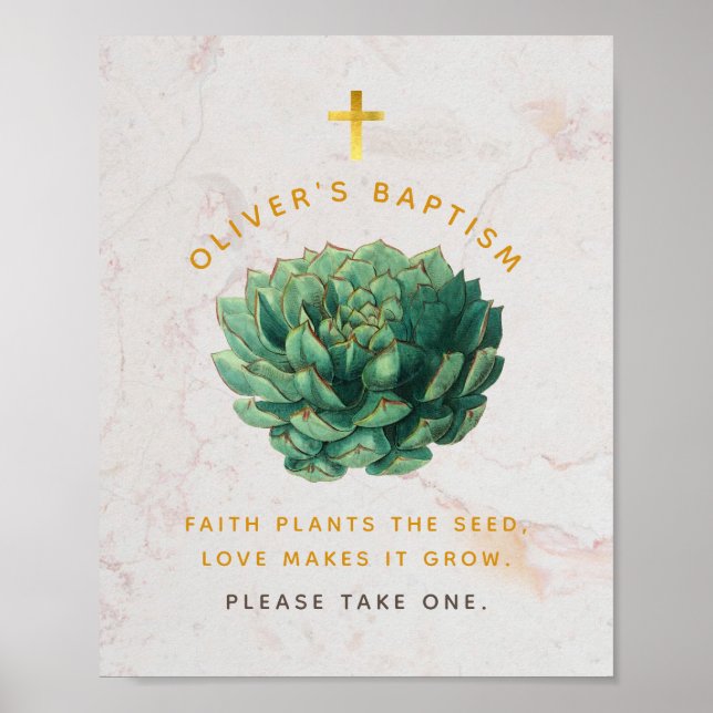 Baptism Succulent Favours Green Gold Botanical  Po Poster (Front)