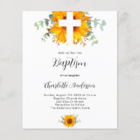 Baptism sunflower eucalyptus budget invitation
