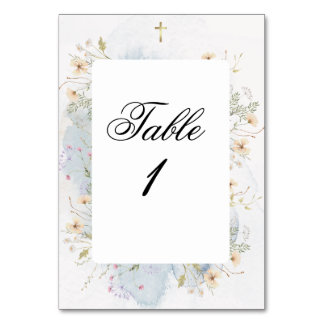 Baptism Table Numberswith Cross and Floral Accents Number