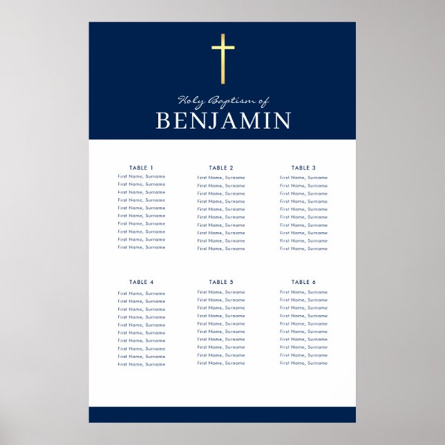 BAPTISM TABLE PLAN 6 tables modern navy Poster (Front)