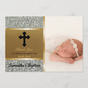 Baptism Thank You Custom Photo Silver Gold Card