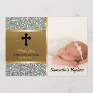 Baptism Thank You Custom Photo Silver Gold Card