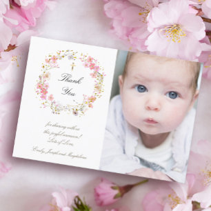 Baptism thank you flowers wreath invitation