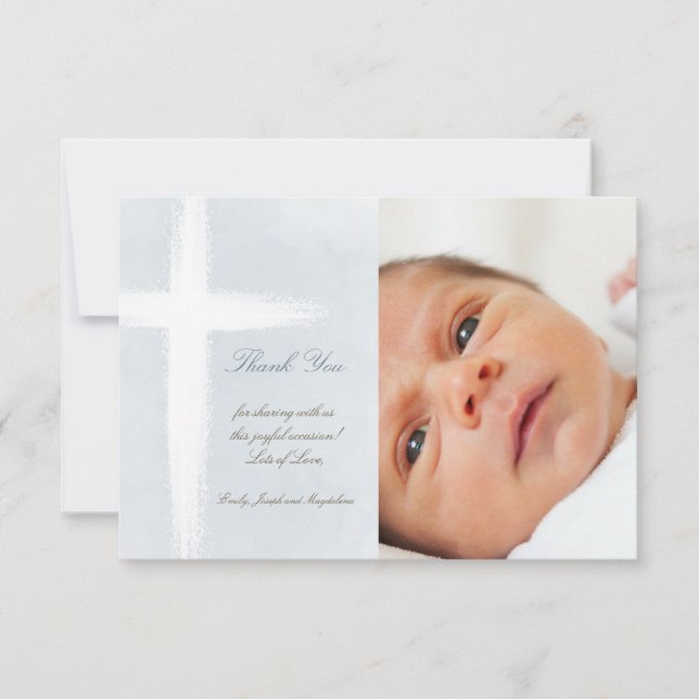 Baptism thank you modern cross invitation (Front)