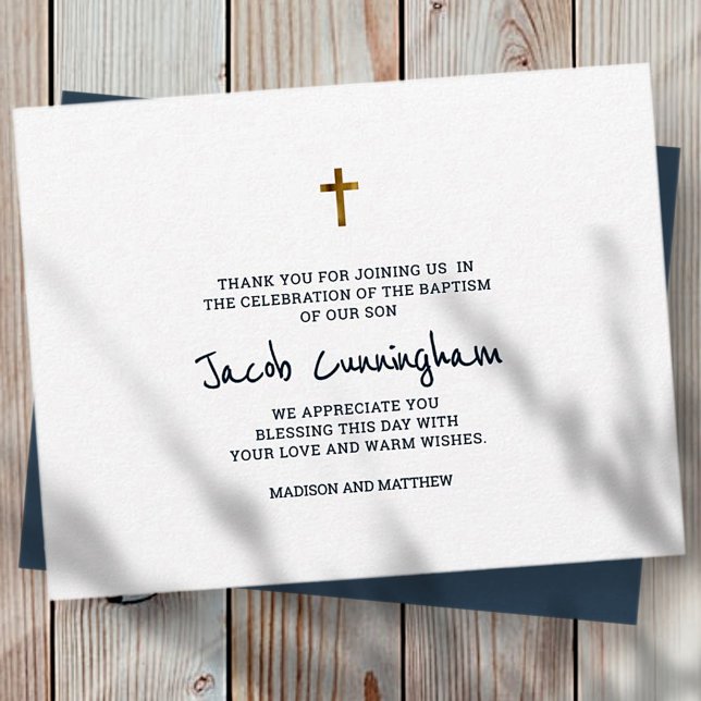 Baptism Thank You Modern Simple Gold Cross Card (Creator Uploaded)