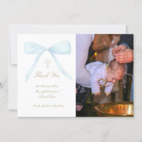 Baptism thank you photo blue bow