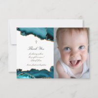 Baptism thank you turquoise agate invitation