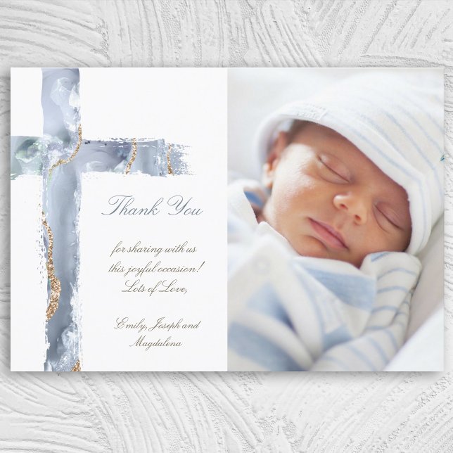 Baptism thank you watercolor agate blue cross invitation (Creator Uploaded)