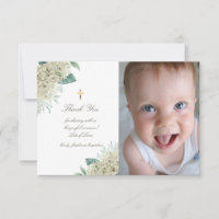 Baptism thank you white hydrangea flowers