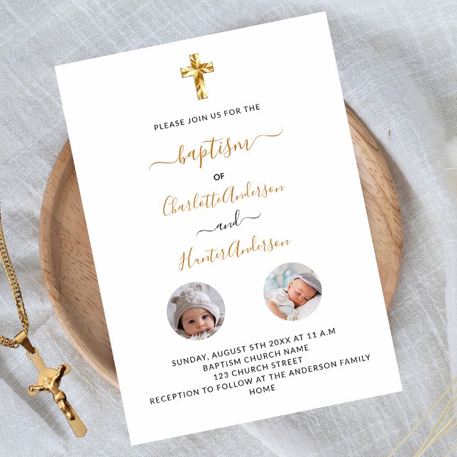 Baptism twins white photo gender neutral invitation (Creator Uploaded)