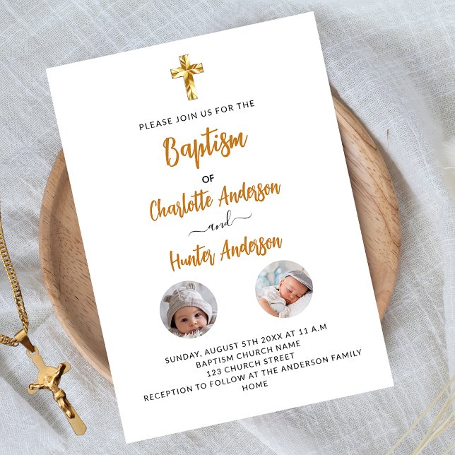 Baptism twins white photo gender neutral invitation (Creator Uploaded)