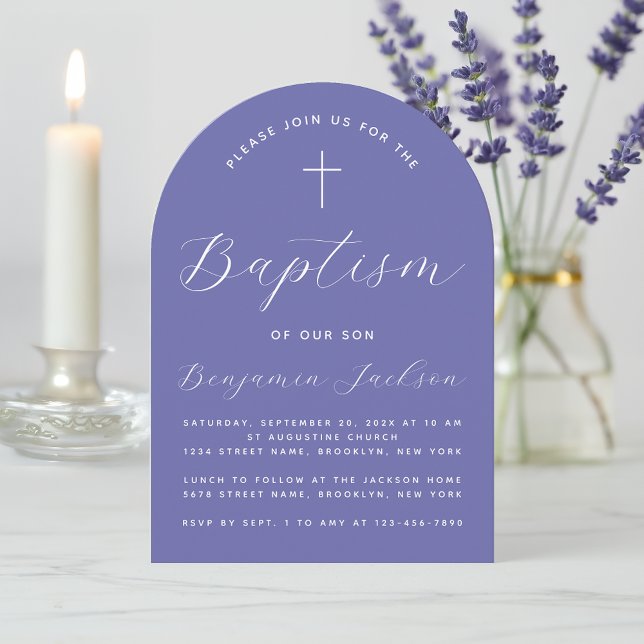 Baptism  Violet Arch Simple Modern Script & Cross Invitation (Creator Uploaded)