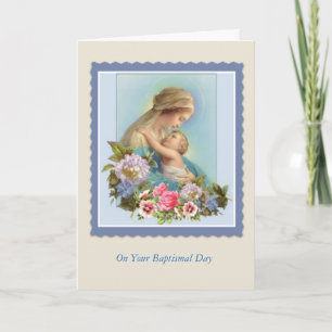 BAPTISM Virgin Mary Baby Roses Blessing Card