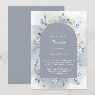 Baptism watercolor foliage  invitation